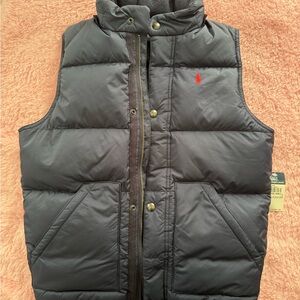 Polo by Ralph Lauren Charcoal Puffer Vest with Red Accent